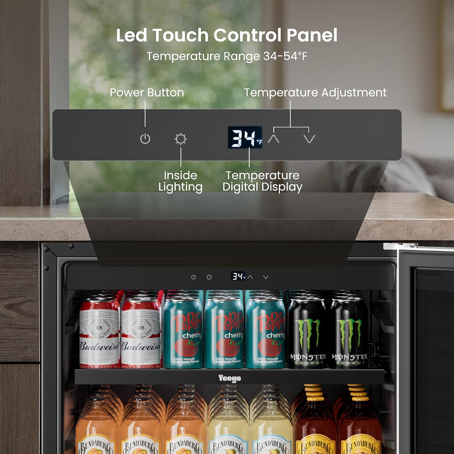 Yeego 24 Inch Beverage Refrigerator, Up to 160 Cans, Beverage Cooler with Lock, Auto Defrost, Digital Temperature Control, Stainless Steel for Indoor & Covered Outdoor Use, Built-in or Freestanding