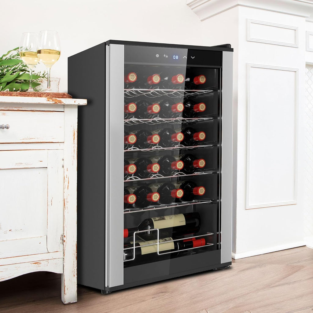 Koolatron 24 Bottle Wine Fridge – Freestanding Wine Cooler with Glass Door, 2.4 cu. ft (68 L), Beverage Can Refrigerator, Digital Temperature Control, Ideal for Red, White, Sparkling Wine, Champagne