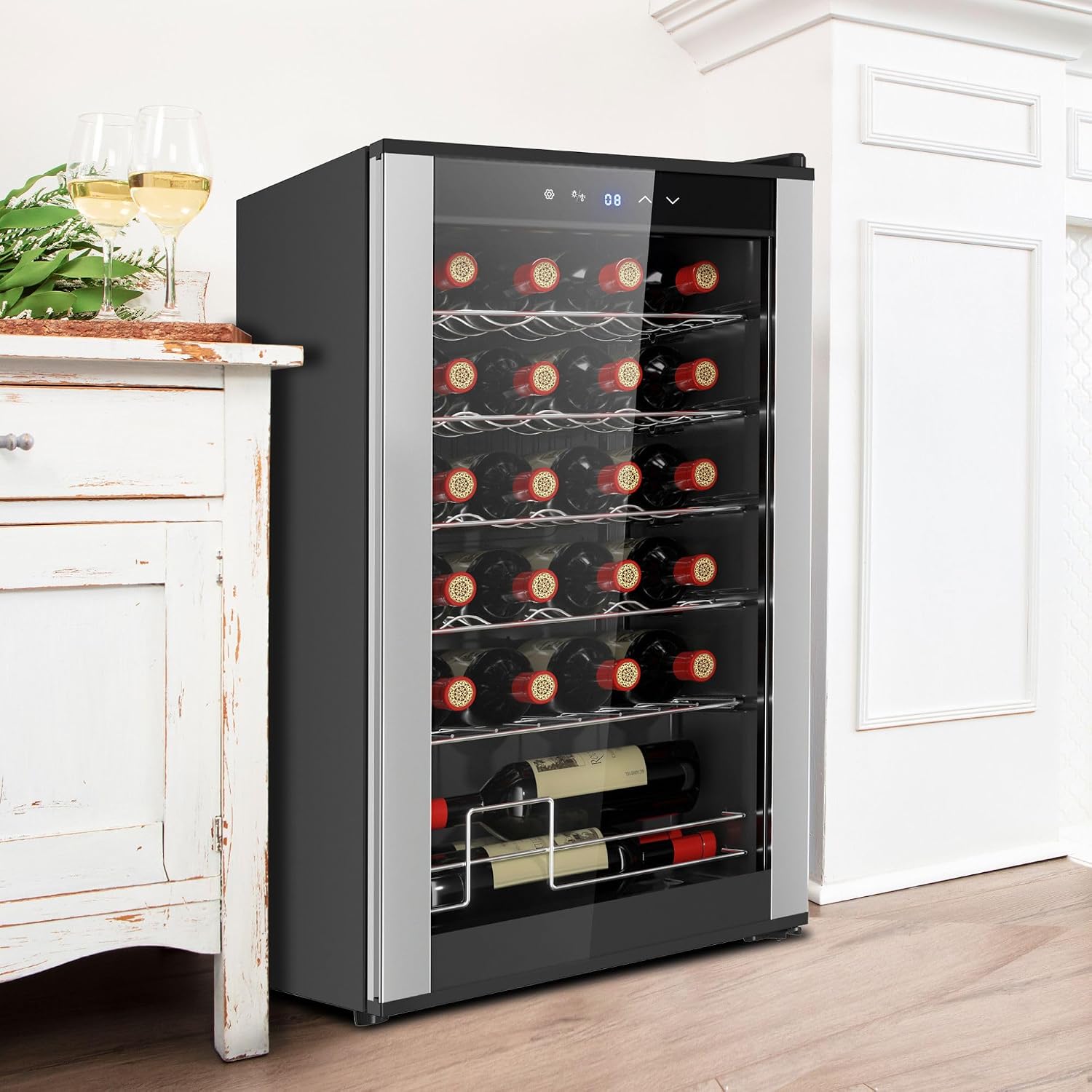 Koolatron 24 Bottle Wine Fridge – Freestanding Wine Cooler with Glass Door, 2.4 cu. ft (68 L), Beverage Can Refrigerator, Digital Temperature Control, Ideal for Red, White, Sparkling Wine, Champagne