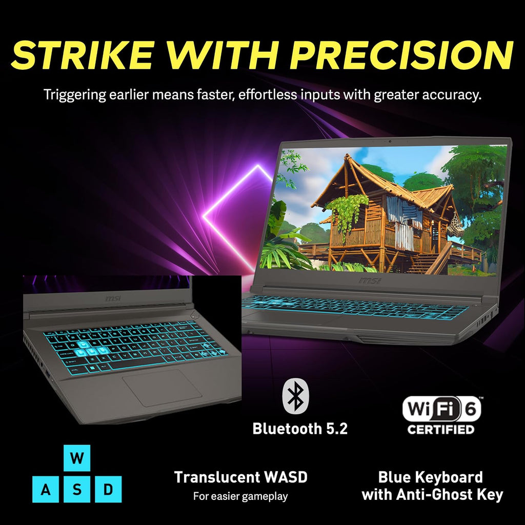 msi Thin 15.6' FHD IPS 144Hz Gaming Laptop, Intel i5-12450H, 8GB RAM, 512GB PCIe SSD, NVIDIA GeForce RTX 2050, Backlit Keyboard, WiFi 6, Black, Win 11 Pro, 128GB Hotface Extension Set