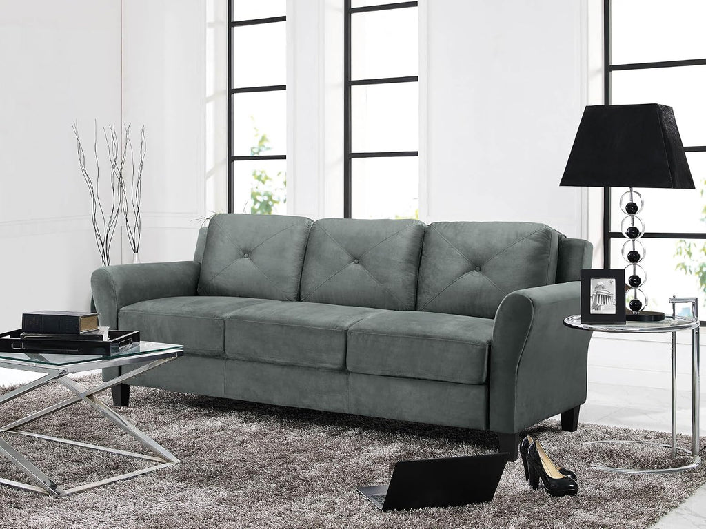Studio Living Harrington 80.3' Sofa, Transitional Modern, Pocket Coil Comfort, Easy Assembly, Microfiber Fabric, Dark Grey