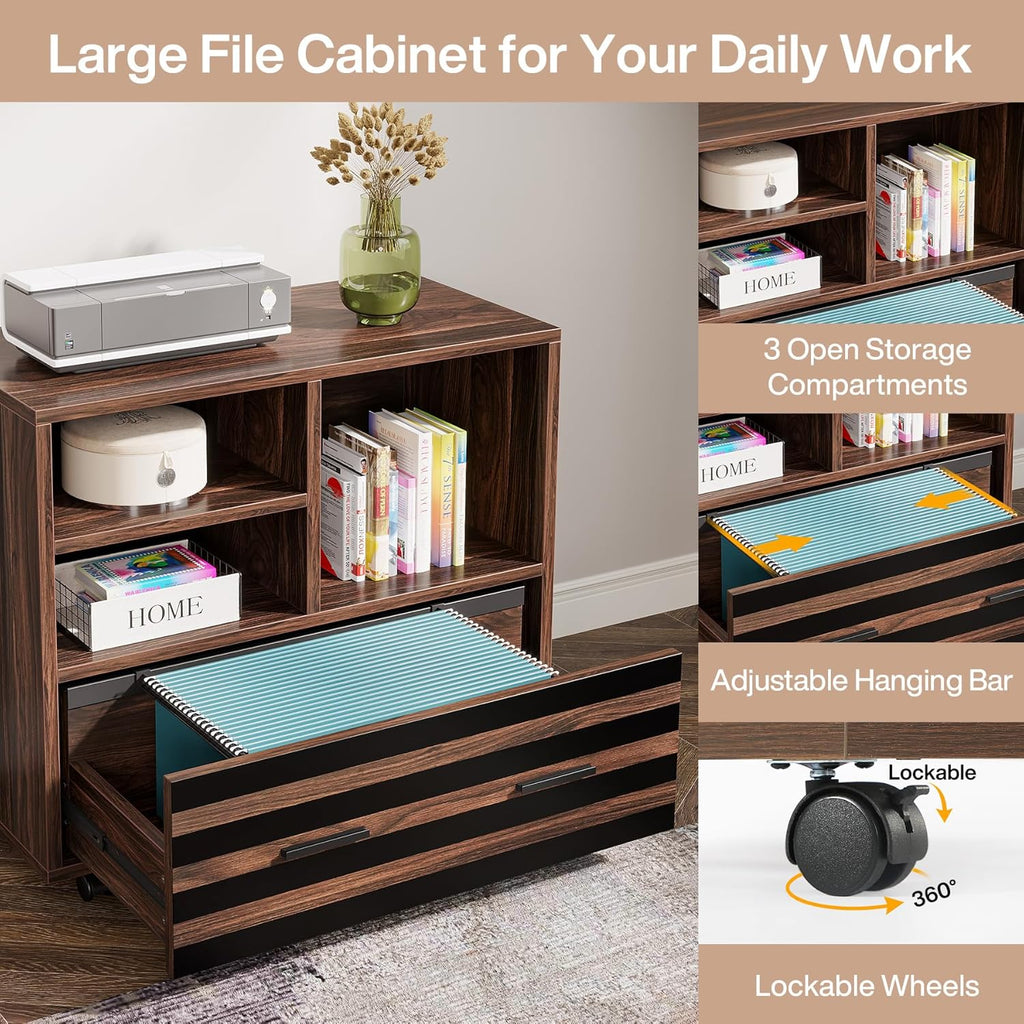 Tribesigns 62.2' Executive Desk with Mobile File Cabinet, L-Shaped Office Desk with Storage Shelves, Large Computer Table Business Workstation Set for Home Office, Dark Brown