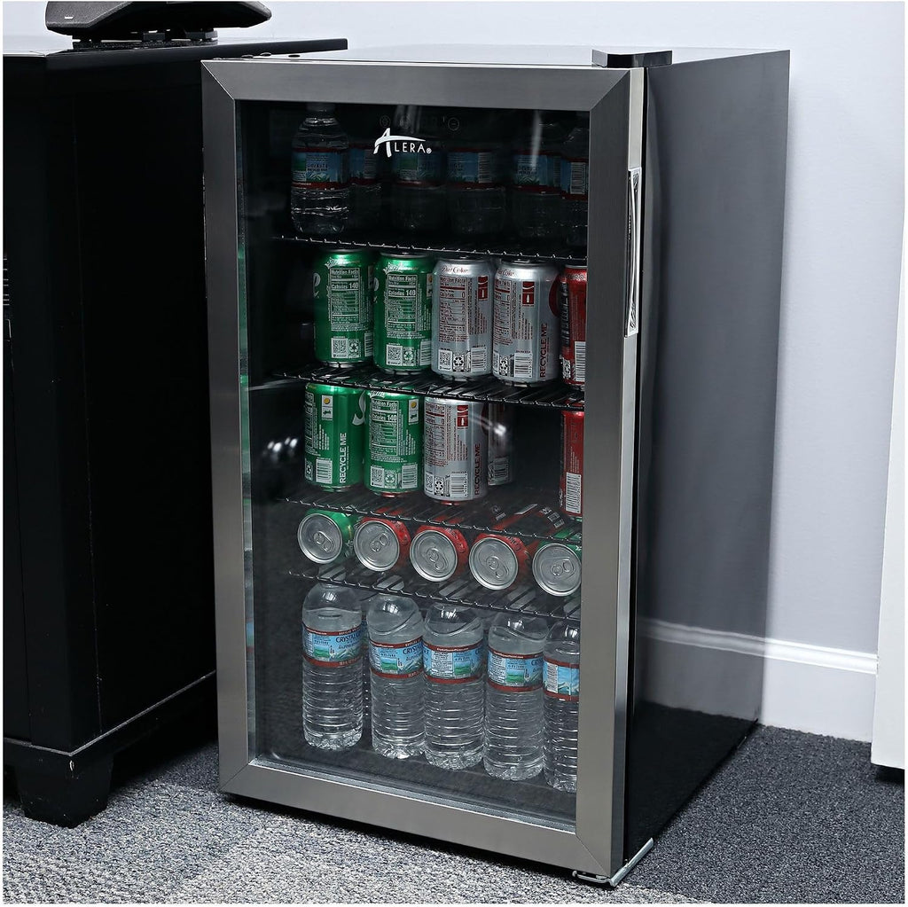 Alera 3.4 Cu. Ft. Beverage Cooler, Stainless Steel/black