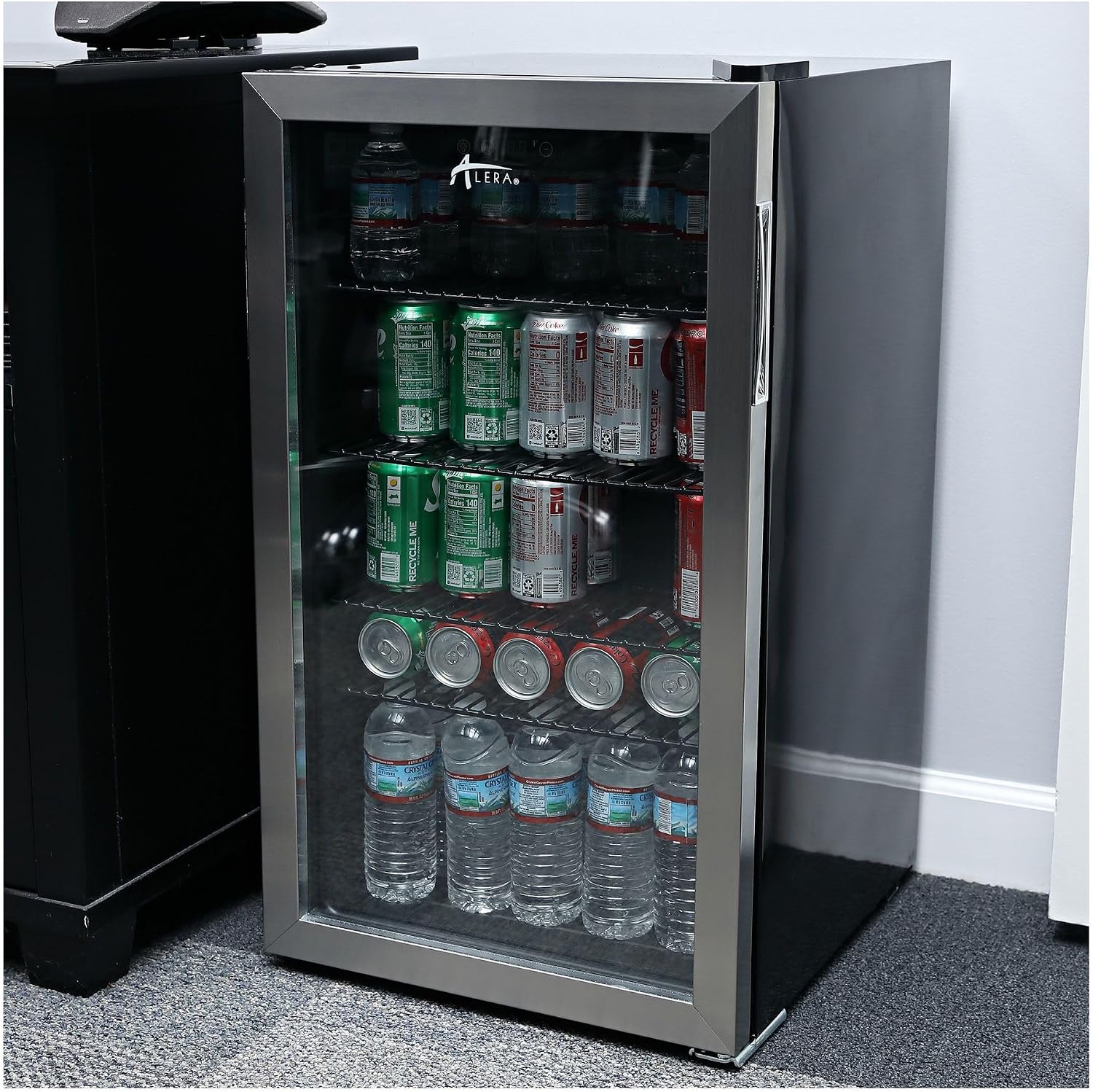 Alera 3.4 Cu. Ft. Beverage Cooler, Stainless Steel/black