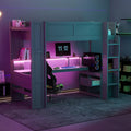Twin Size Gaming Loft Bed with Desk & Storage Drawers & Shelves & Charging Station & LED,Wood Loft Bed Frame with Cabinets,Bookshelf,Safety Guardrail and Ladder for Gamers Kids Teens Aldults,Dark Gray