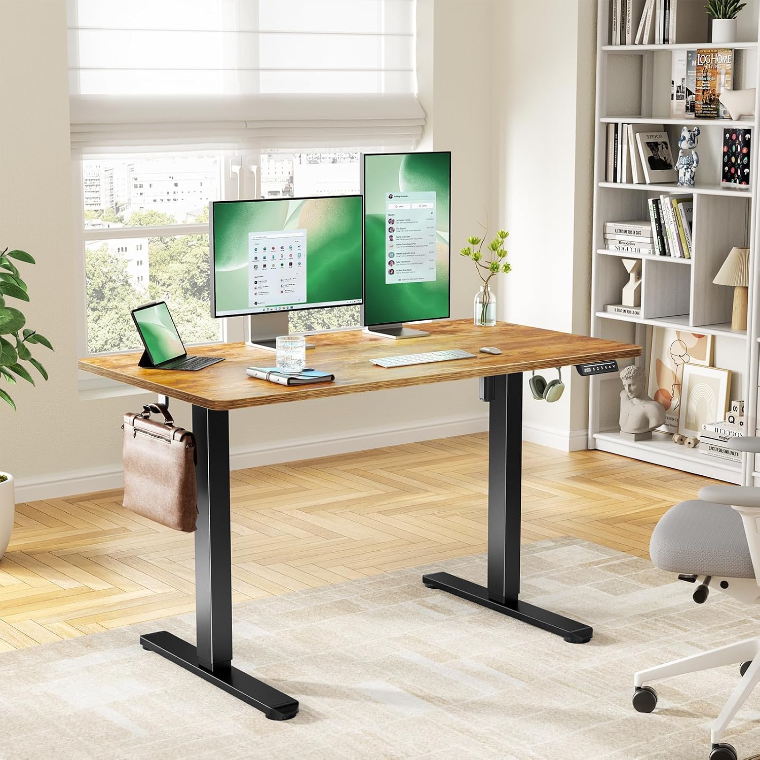 Marsail Electric Standing Desk with One-Piece Desktop,55 x 30 inch Height Adjustable Office Gaming Computer Desk with Deeper Tabletop, Home Office Stand up Desk with 4 Memory Presets, 2 Packages