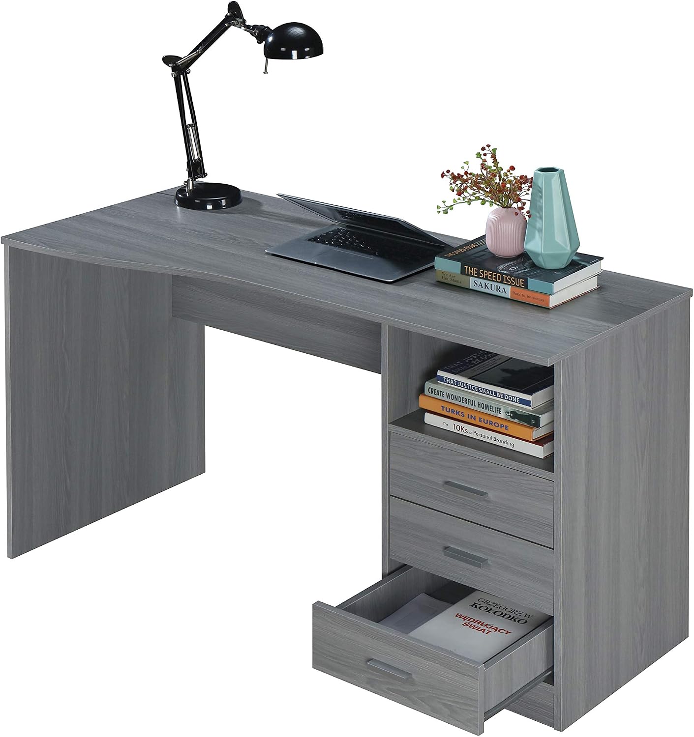 Techni Mobili 51' Classic Computer Desk with Drawers, 3-Drawer Home Office Desk with Storage (Light Grey)