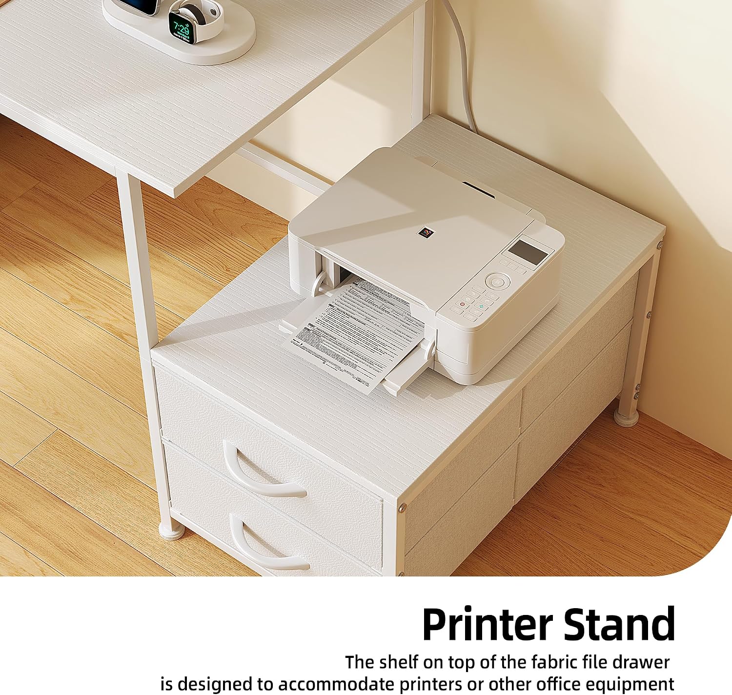 52 Inch Office Desk with 6 Drawers and Printer Space for Storage, Reversible Computer Desk with Monitor Stand & Power Outlets, Home Office Desks, White