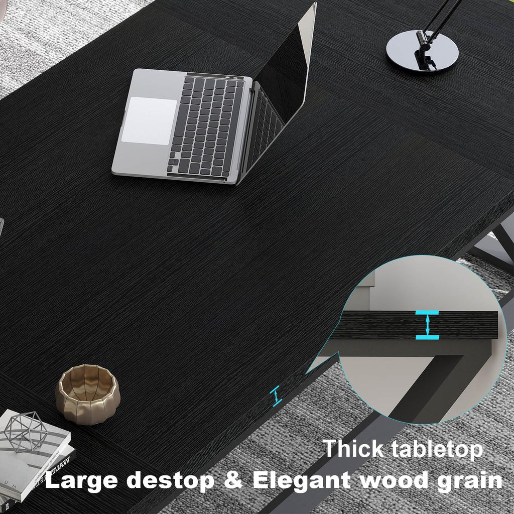 LVB 70.8' Black Computer Desk, Large Industrial Pc Study Home Office Desk, Long Modern Wood Gaming Work Writing Desk for 2 Person, Farmhouse Double Workstation Executive Desk with Storage in Bedroom