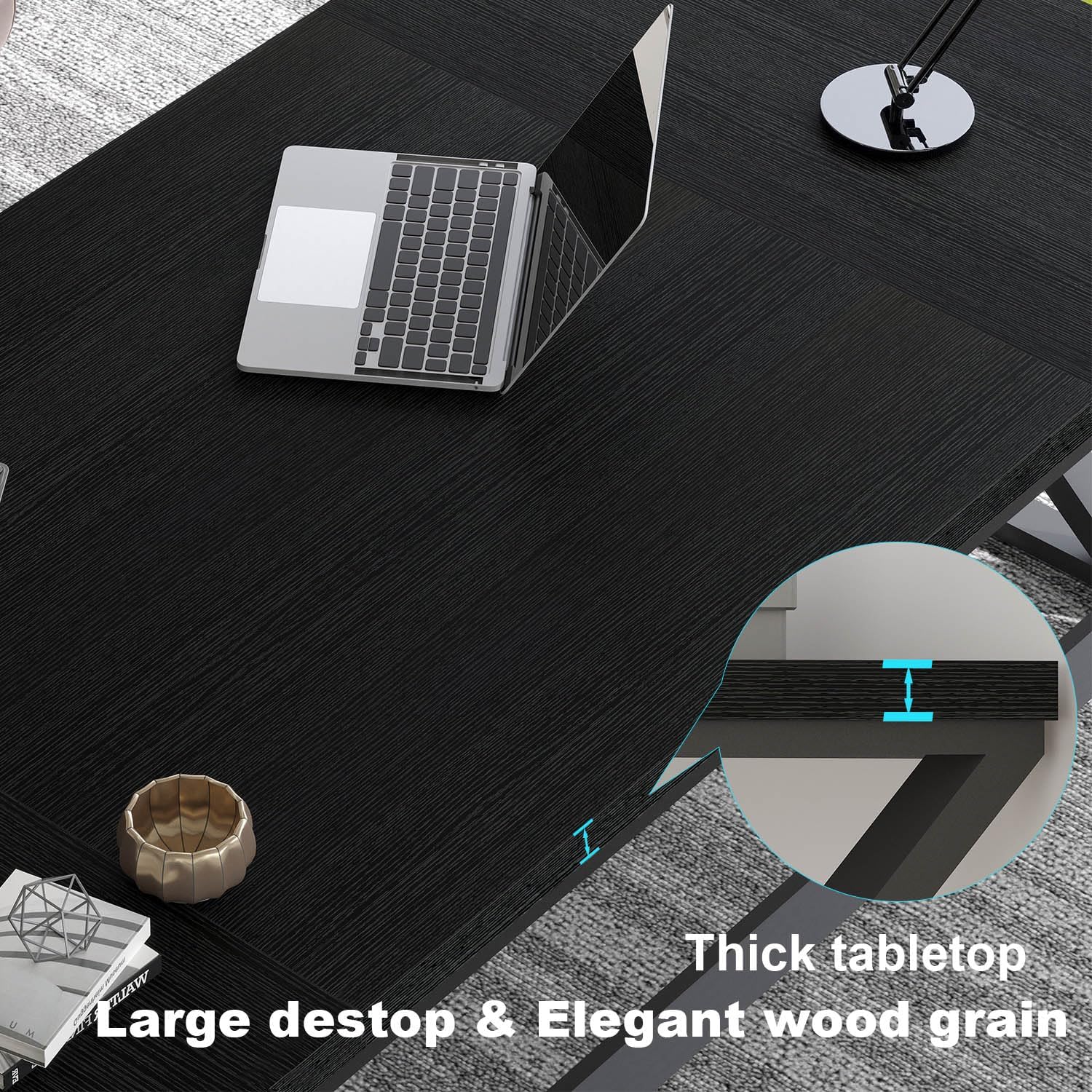 LVB 70.8' Black Computer Desk, Large Industrial Pc Study Home Office Desk, Long Modern Wood Gaming Work Writing Desk for 2 Person, Farmhouse Double Workstation Executive Desk with Storage in Bedroom