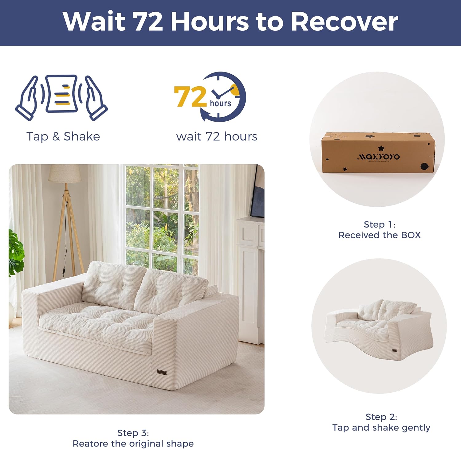 MAXYOYO 63' Loveseat Sofa Couch for Small Spaces, Upholstered Boneless Cloud Couch for Apartment Bedroom, 2-Seater Love Seat Floor Modern Sofa with Pillows, No Assembly Required, Beige