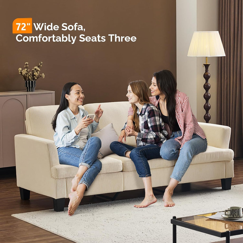 VINGLI Beige 83' Sofa Couches for Living Room, Corduroy Modern Comfy 3 Seater Couch 25.6' Deep Seat Upholstery Cozy Sofas for Small Space, Bedroom, Apartment, Home Office