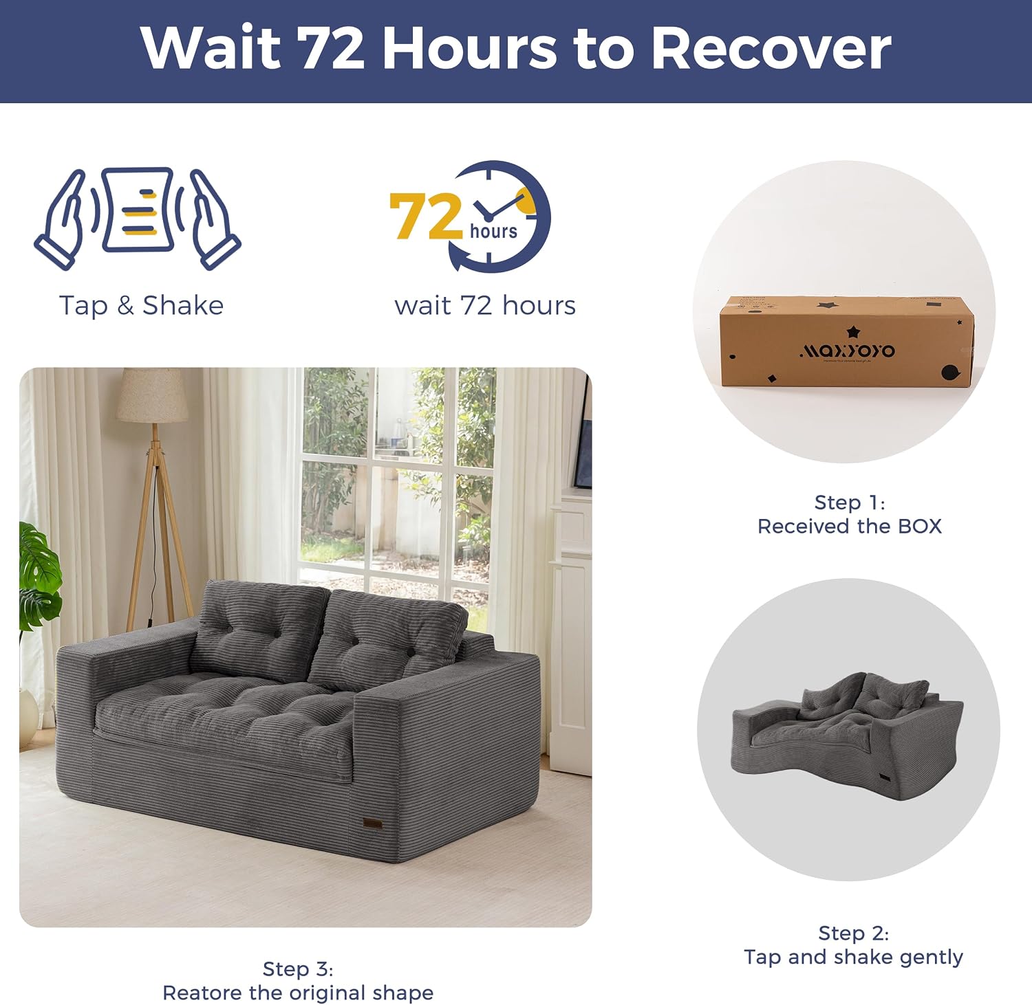 MAXYOYO 63' Loveseat Sofa Couch for Small Spaces, Upholstered Boneless Cloud Couch for Apartment Bedroom, 2-Seater Love Seat Floor Modern Sofa with Pillows, No Assembly Required, Dark Grey