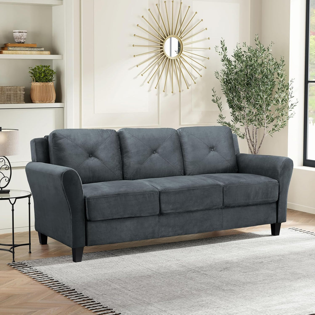 Studio Living Harrington 80.3' Sofa, Transitional Modern, Pocket Coil Comfort, Easy Assembly, Microfiber Fabric, Dark Grey