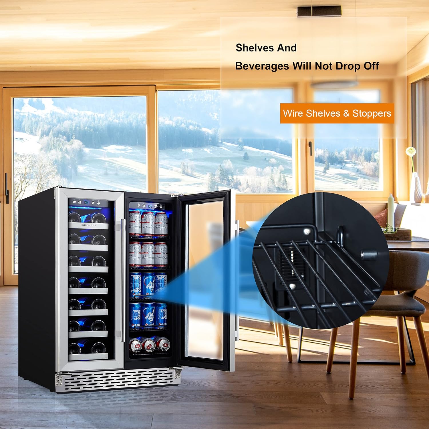 Phiestina Wine and Beverage Refrigerator, 24'' Wine Cooler- 20 Bottles&78 Cans, Built-in/Freestanding Dual Zone Wine Fridge with Glass Door, Removable Shelves for Home/Bar/Office