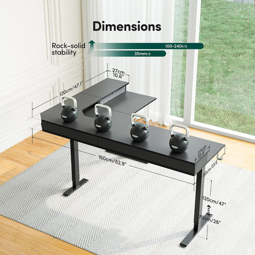 FEZIBO L-Shaped Electric Standing Desk, 63 x 48 Inches Large Height Adjustable, Corner Desk with Drawers, Ergonomic Computer Table, Black Top