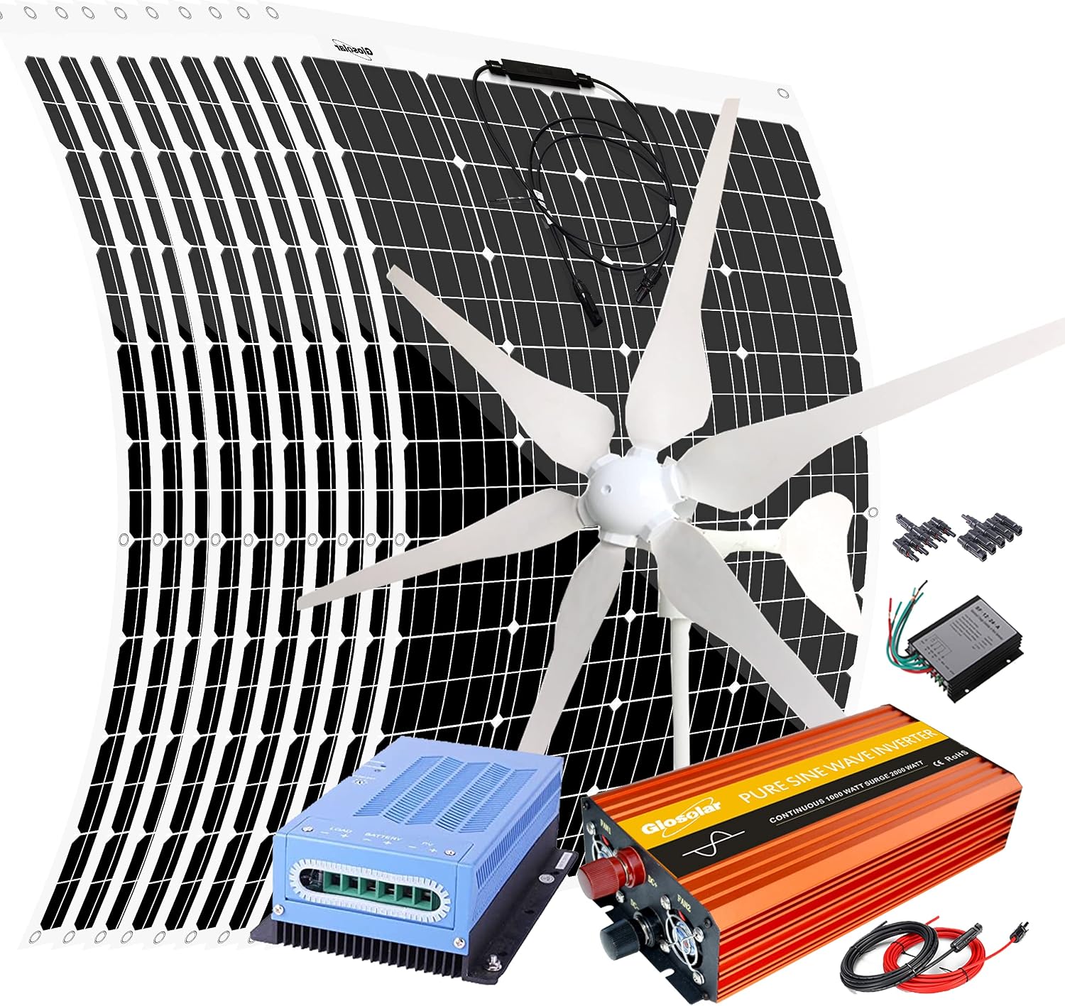 1600W Wind Solar System Kit with with 1000W Inverter:10pcs 120W Solar Panel/400W Wind Turbine Generator/Wind & Solar Controller,12V 24V Battery Charger