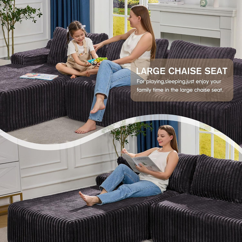 Hobestluk Modular Sectional Sofa Couches L-Shape Couch 3 Seat Modular Sofa Memory Foam Sectional Couches for Living Room, Cloud Couch with Oversized Chaise (108' Left Facing Chaise)