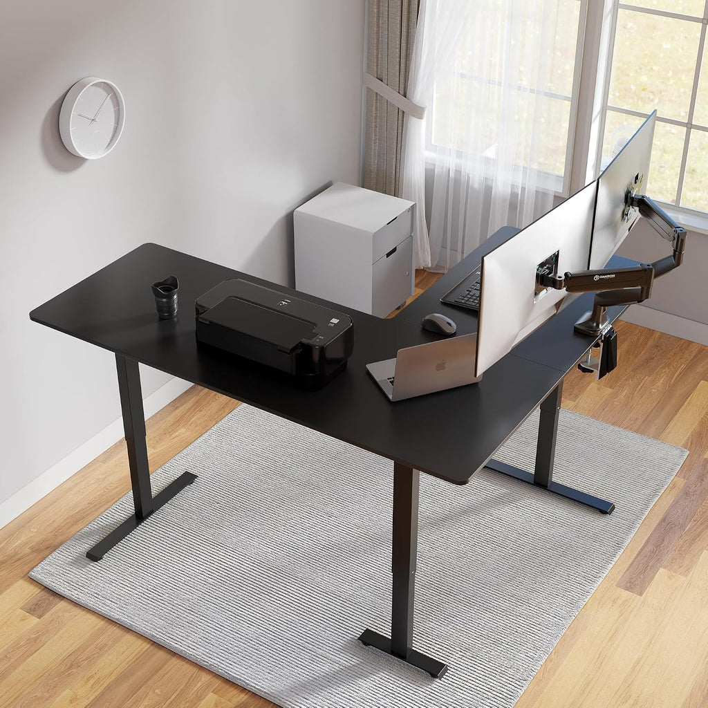 FEZIBO 63' x 55'L Shaped Standing Desk Adjustable Height, 63 Inch Electric Stand up Corner Computer Desk, Sit Stand Home Office Desk with Splice Board, Black