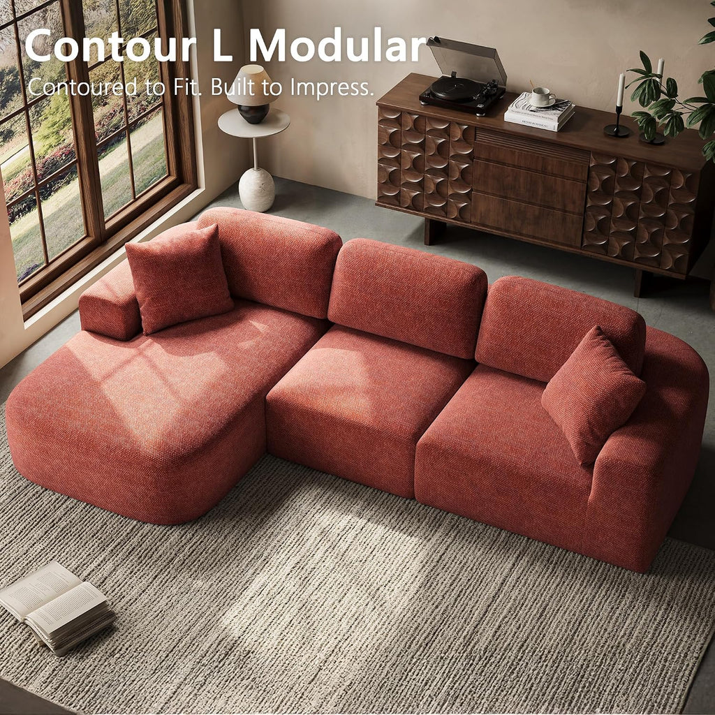 Dowinx 107'' Modular Sectional Sofa Couch with Chaise, No Assembly Required, Modern Woven-Textured Upholstery, Convertible L-Shaped Design for Living Room – Rust Brown