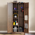 DWVO Wooden Storage Cabinet, Vacuum Cleaner Cabinet Storage Compatible with Dyson Models, Utility Cabinet Stand for Brooms and Mops, Cleaning Tool Cabinet with Doors for Garage