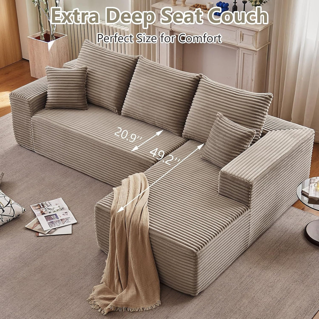 107' Cloud Sectional Couch with L-Shape Chaise, Modern Modular Comfy Sofa Chaise Longue, Upholstered Corduroy Couches Sleeper with Deep Seat for Living Room Bedroom, No Assembly Required, Camel