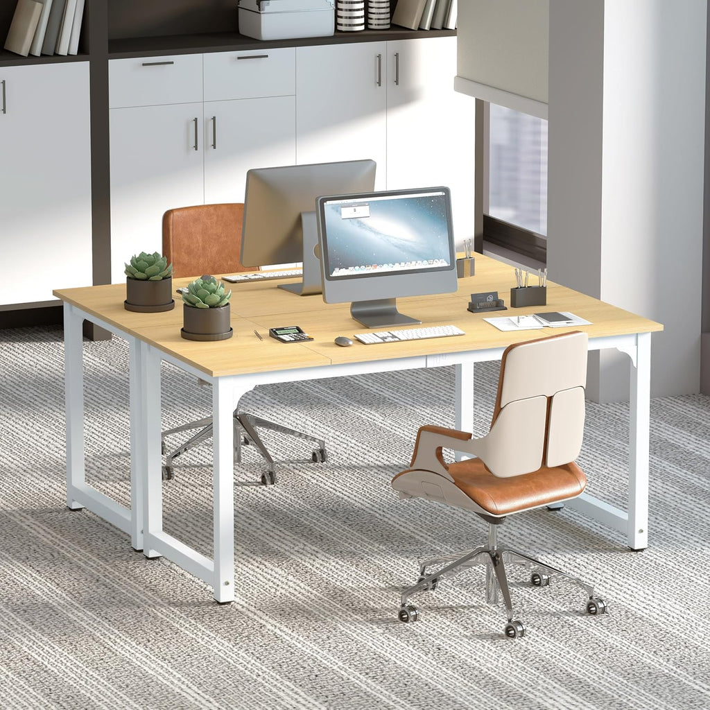 NSdirect Modern Computer Desk 63 Inch Large Office Desk, Writing Study Table for Home Office Desk Workstation Wide Metal Sturdy Frame Thicker Steel Legs, White