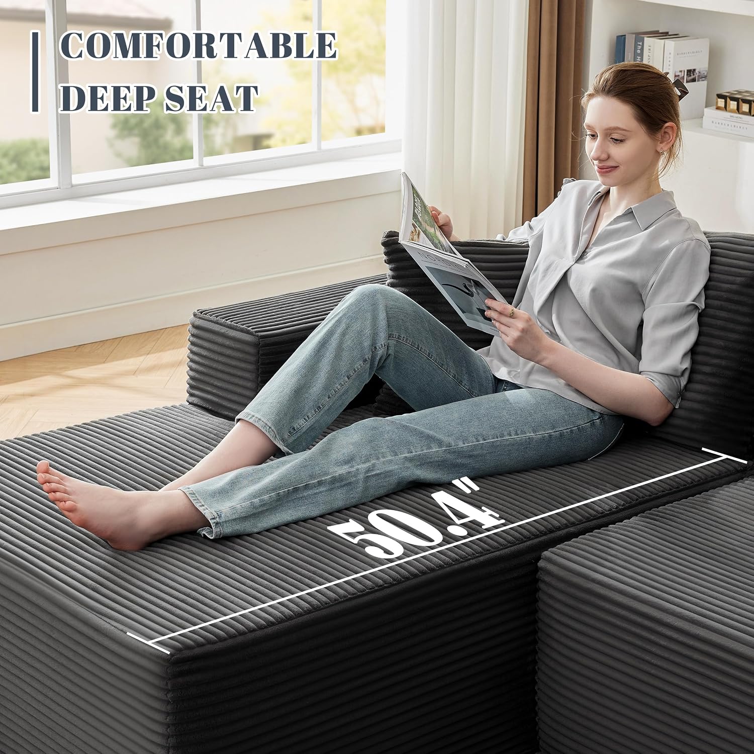 MANGODAN 110' Cloud Sectional Couch, Boneless Sofa for Living Room, Modular Sectional Sofa with Deep Seat, Comfy Fluffy Couch with L-Shaped Chaise, No Assembly Required (Left-Facing Chaise, Dark Grey)