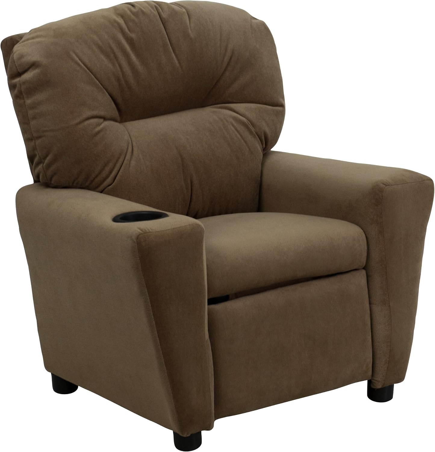 EMMA + OLIVER Brown Microfiber Kids Recliner with Cup Holder