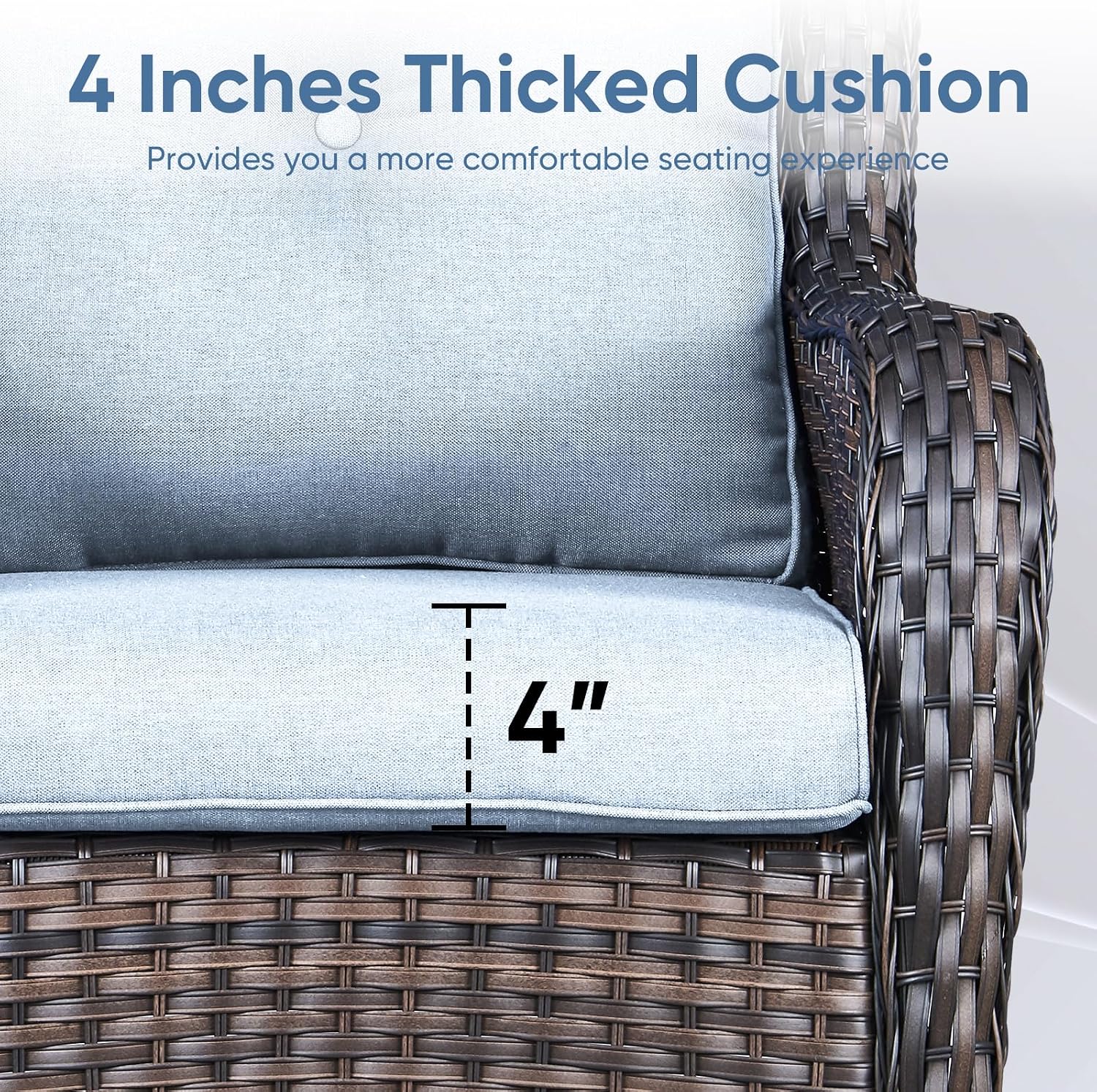 Outdoor Chair Cushions 3 Packs - Outside High Back Thick Water-Resistant Cushion 22x24 with Zipper Cover for Patio Glider Rocking Chairs Loveseat Couch – Baby Blue/Buckle
