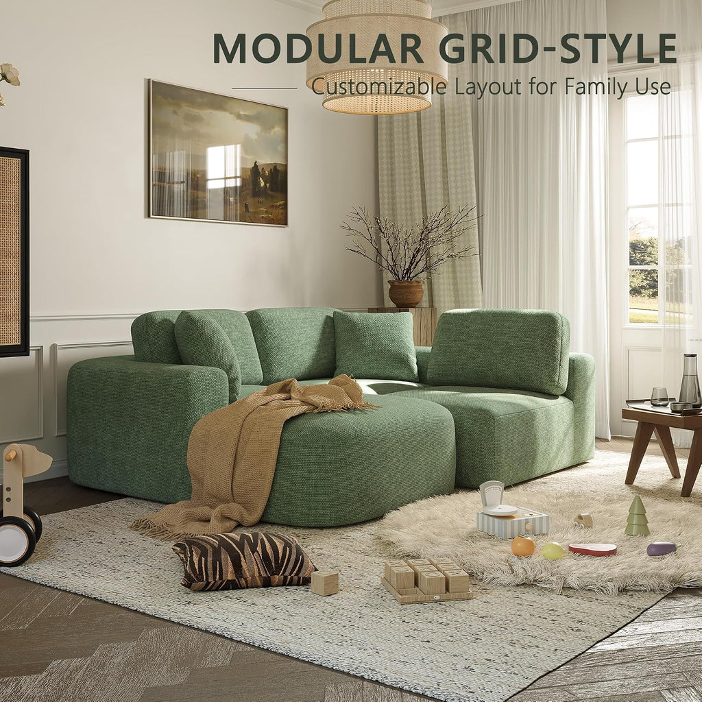 Dowinx 107'' Modular Sectional Sofa Couch with Chaise, No Assembly Required, Modern Woven-Textured Upholstery, Convertible L-Shaped Design for Living Room – Forest Green