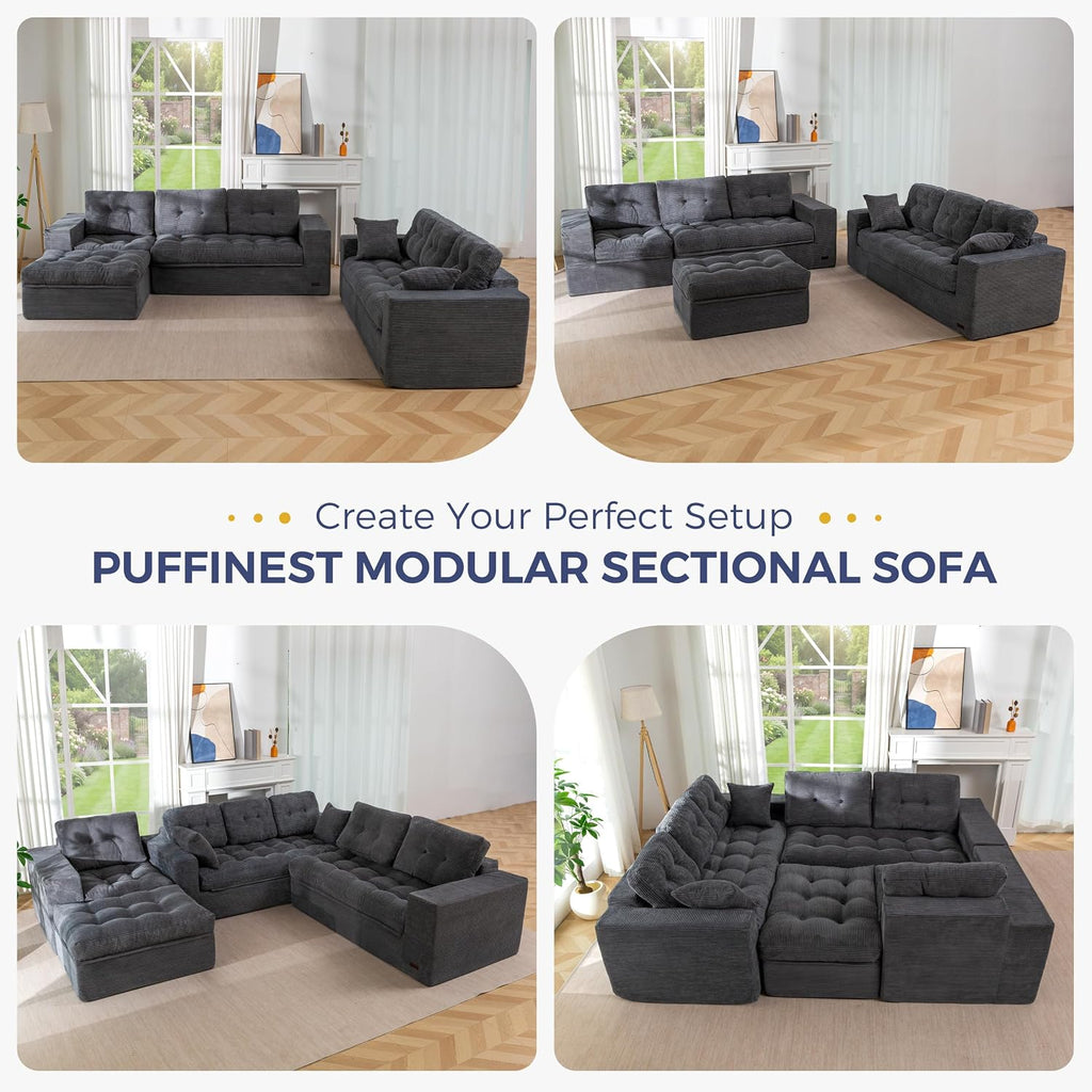 MAXYOYO Modular Sectional Sofa with Ottoman and Loveseat, Cloud Boneless Couch with Layered Cushion, Flexible Module Combination Sofa for Living Room, No Assembly Required,Dark Grey