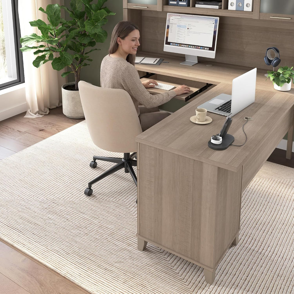 Bush Home 72-Inch L-Shaped Desk with Hutch, Corner Computer Office Desk with File and Box Drawers, Shelves and Storage Cabinet, Home Office Workstation, Somerset Collection, Ash Gray