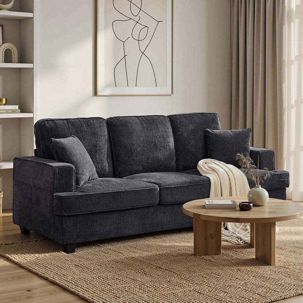 Couches for Living Room, 89 inch Cloud Couch Sofa in Chenile with Extra Comfy Soft Deep Seats, Modern 3 Seater Sofas for Living Room Bedroom Office Apartment, Grey