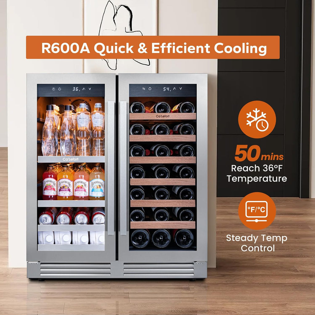 Ca'Lefort 30 Inch Panel Ready Wine and Beverage Refrigerator - 80 Can and 33 Bottle Wine Fridge Dual Zone 36-72°F Built in Cooler, 6.0 cu.ft Refrigerator Perfect for Home/Kitchen(Panels Not Included)