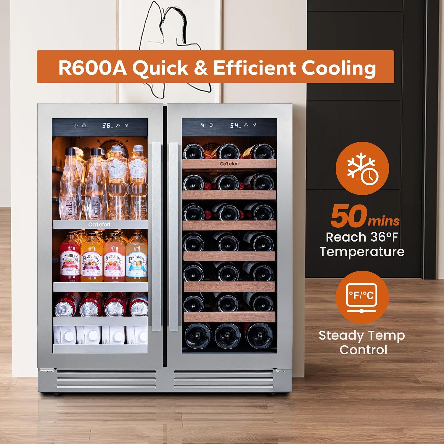 Ca'Lefort 30 Inch Panel Ready Wine and Beverage Refrigerator - 80 Can and 33 Bottle Wine Fridge Dual Zone 36-72°F Built in Cooler, 6.0 cu.ft Refrigerator Perfect for Home/Kitchen(Panels Not Included)