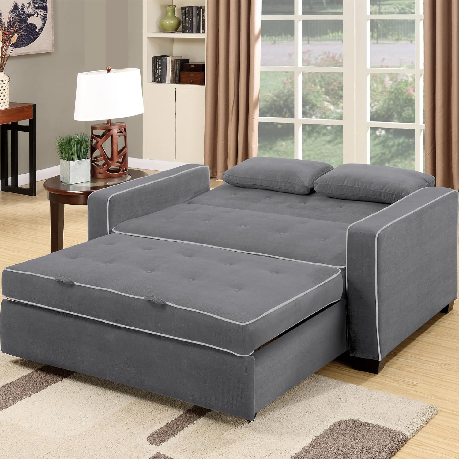 Serta Ainsley 72.6' Convertible Sleeper Sofa, Queen Size, Dreamcoil Comfort, Soft Woven Fabric, Charcoal