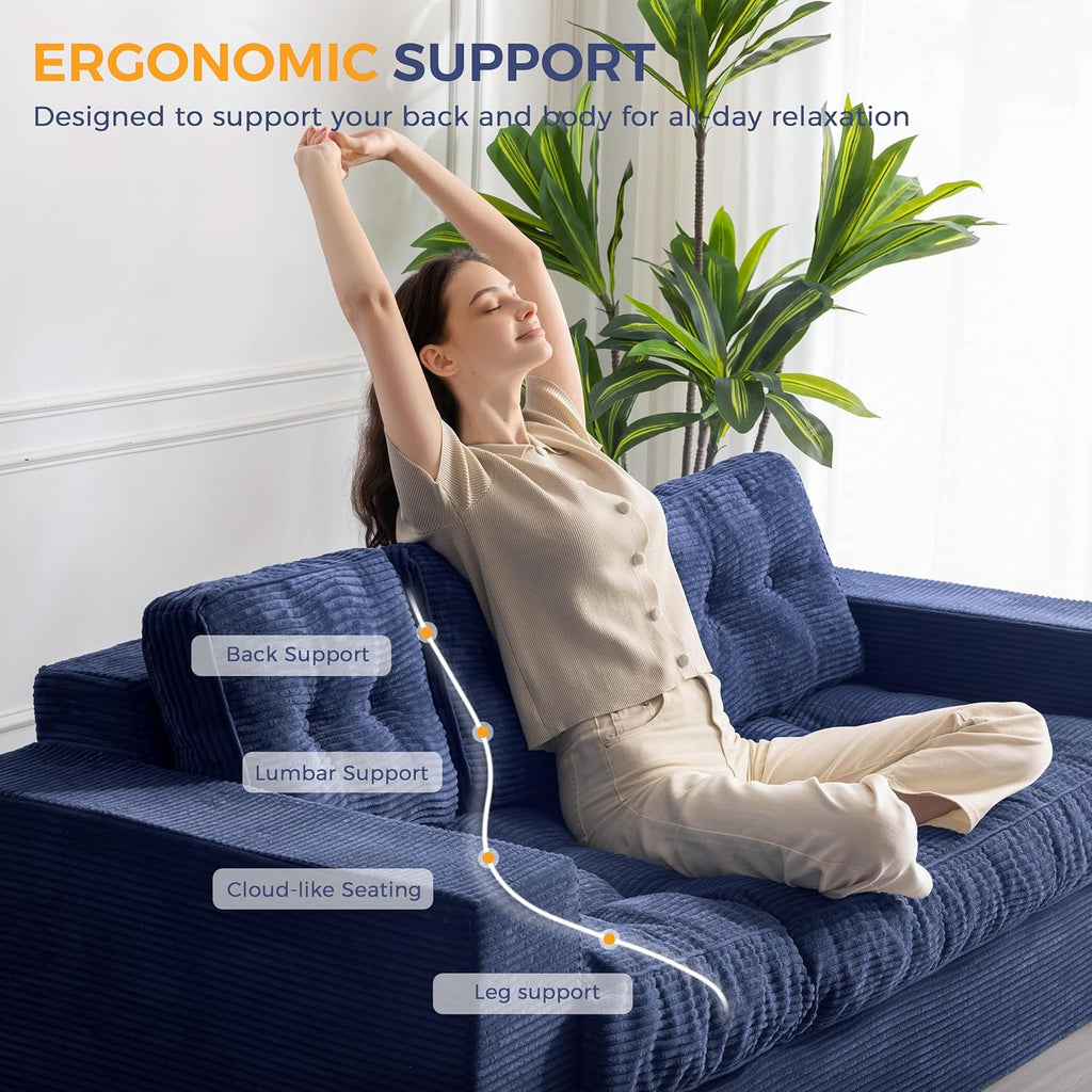 MAXYOYO 3 Seater Couch for Living Room, Boneless Couch with Tufted Cushion & Backrest, Upholstered Floor Sofa, Sofa in A Box, Navy
