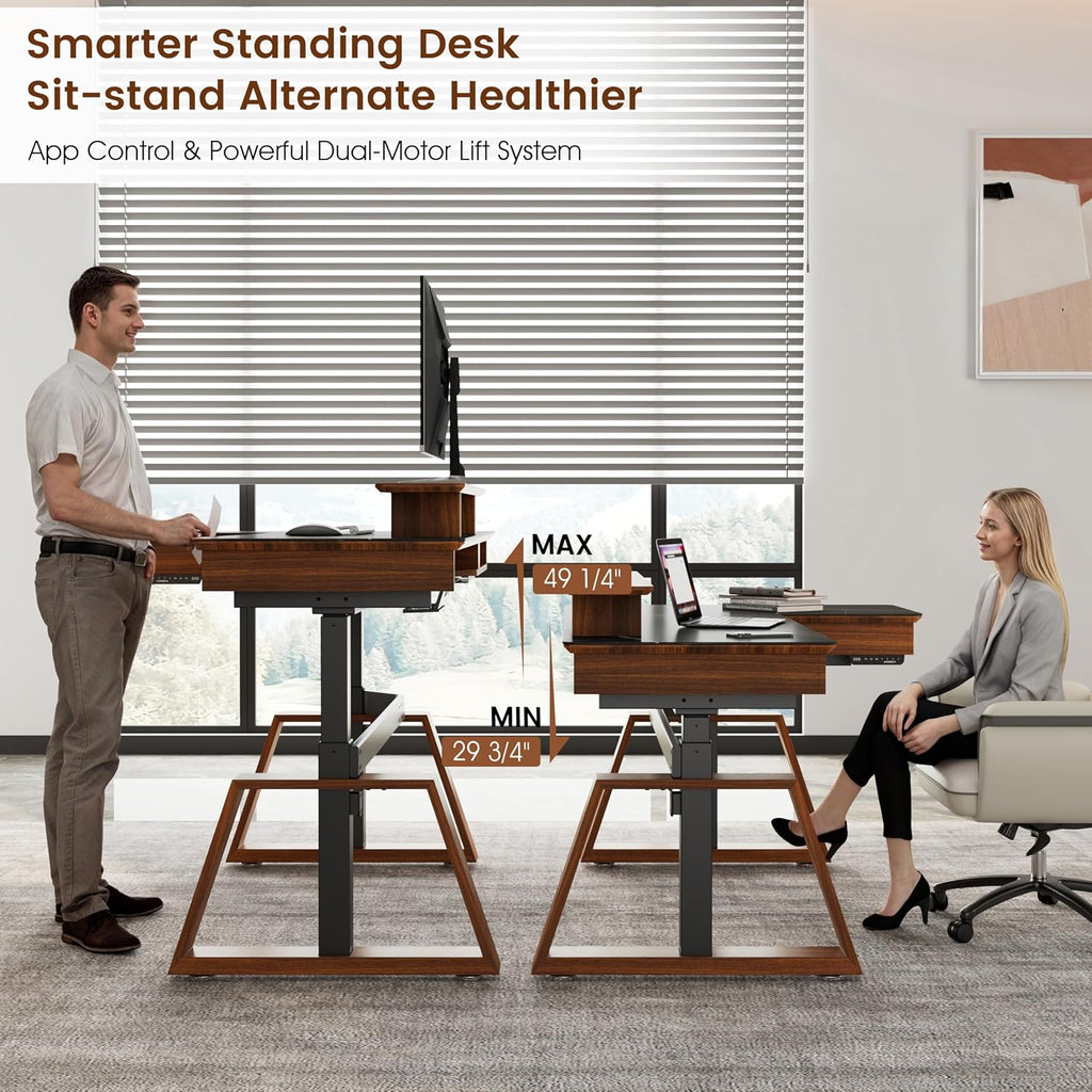 EUREKA ERGONOMIC Electric Standing Desk with Dual Drawers,63 Inches Height Adjustable L-Shaped Office Desk,Sit Stand Desk Executive Desk Computer Workstations with Monitor Stand,Left/Black