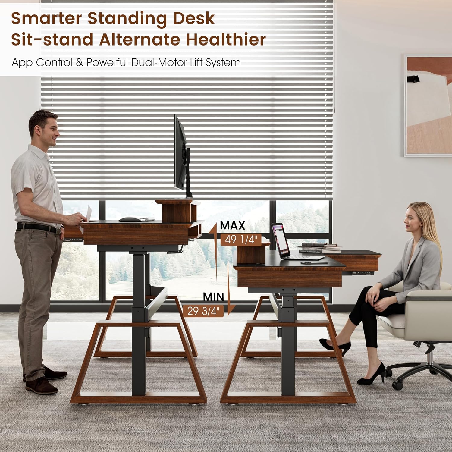 EUREKA ERGONOMIC Electric Standing Desk with Dual Drawers,63 Inches Height Adjustable L-Shaped Office Desk,Sit Stand Desk Executive Desk Computer Workstations with Monitor Stand,Left/Black