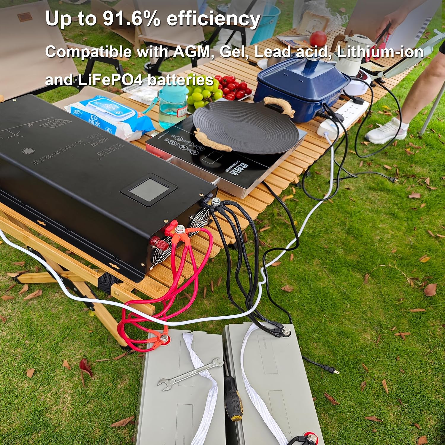 WZRELB 6000W Split Phase Pure Sine Wave Inverter, 24V DC to 120V/240V AC, 4 AC Outlets, Hardwire Terminal, High Efficiency up to 91.6%