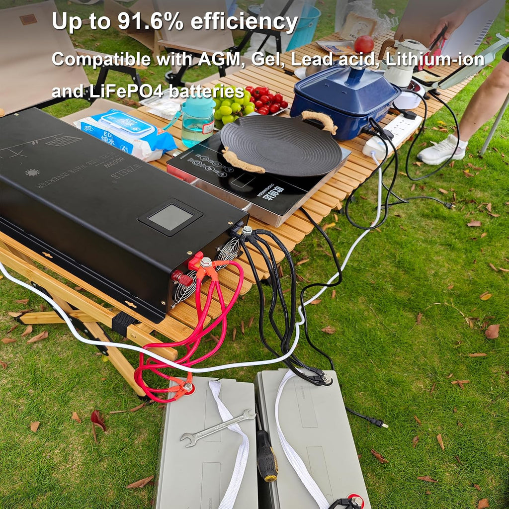 WZRELB 6000W Split Phase Pure Sine Wave Inverter, 48V DC to 120V/240V AC, 4 AC Outlets, Hardwire Terminal, High Efficiency up to 91.6%