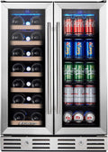 24 Inch Wine and Beverage Fridge, Wine Refrigerator Dual Zone Hold 20 Bottles and 78 Cans,Built-In or Freestanding Digital Touch Control