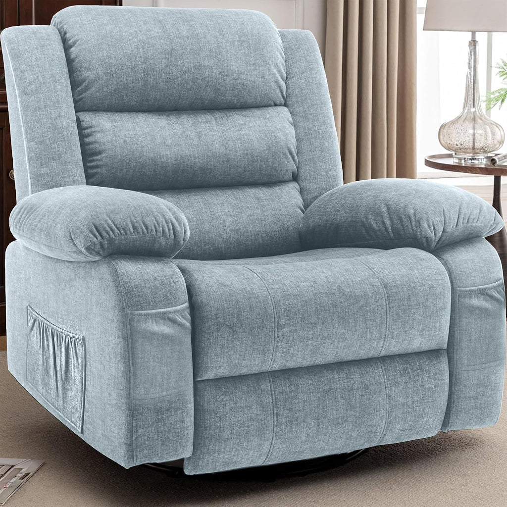 Korser Recliner Chair, Rocking Chair with Massage and Heat, Wide Rocker Chair,360°Swivel Nursery Rocking Chairs, Oversized Recliner for Adults, Cashmere Reclining Sofa for Living Room, Pewter