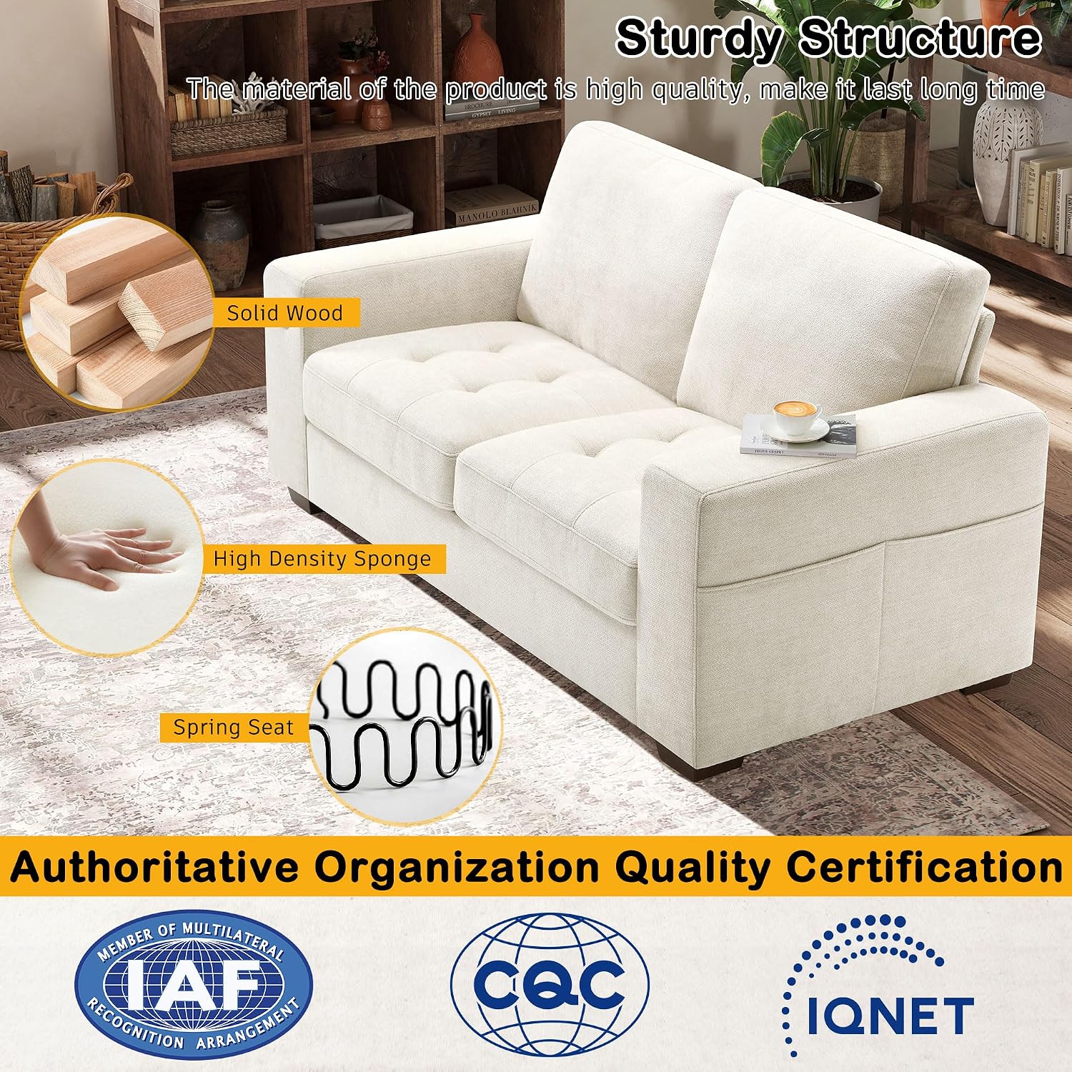Hanherry 70' Loveseat Sofa for Living Room, Modern Comfy Couch with Medium Firm Seat Cushion, Removable Cover,Wide Armrest,USB/Type-C Port,Chenille Fabric Couches for Small Space,Apartment,Bedroom