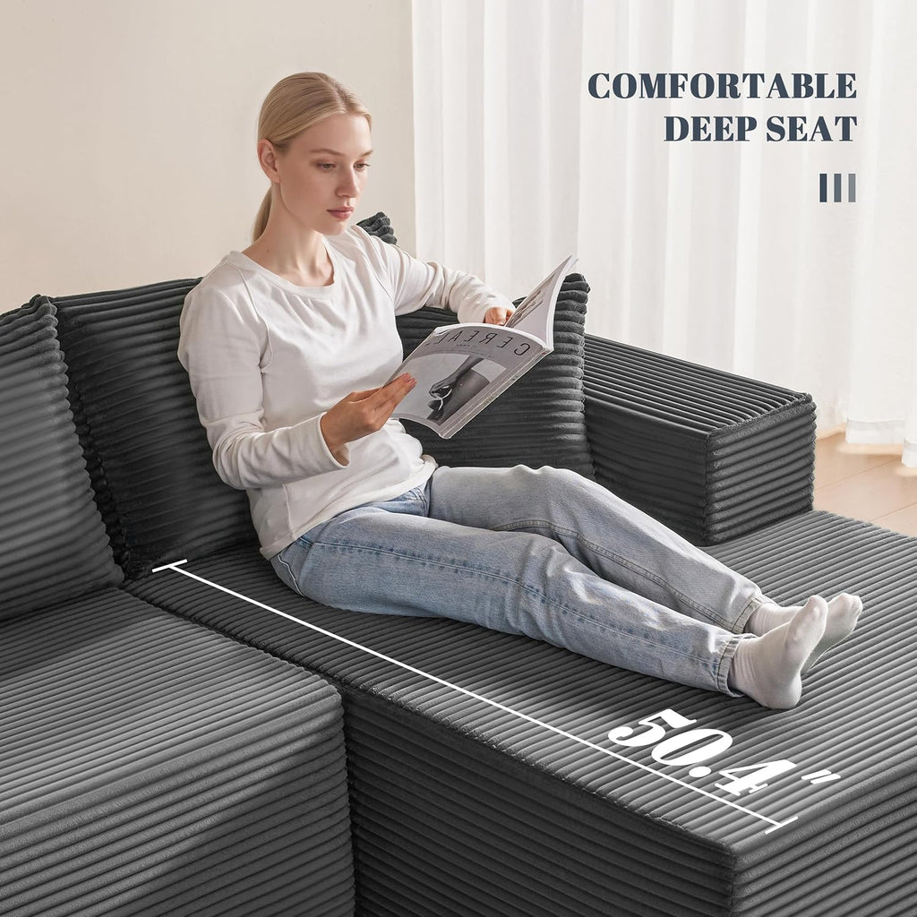Mangodan 110' Cloud Sectional Couch, Boneless Sofa for Living Room, Modular Sectional Sofa with Deep Seat, Comfy Fluffy U-Shaped Couch with Right-Facing Chaise, No Assembly Required, Grey