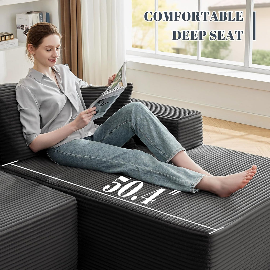 Mangodan 110' Cloud Sectional Couch, Boneless Sofa for Living Room, Modular Sectional Sofa with Deep Seat, Fluffy Couch with L-Shaped Chaise, No Assembly Required (Right-Facing Chaise, Dark Grey)