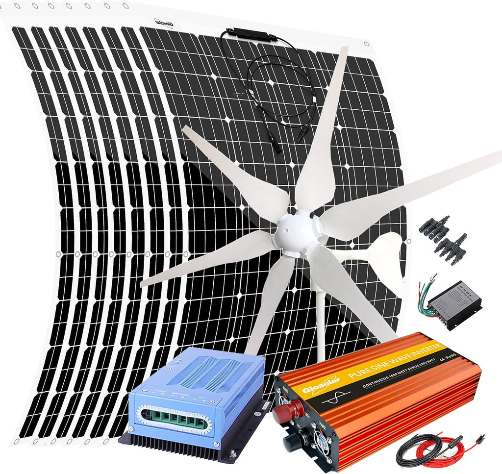 1360W 12V 24V Wind Solar Power Kit with 1000W Inverter: 400W Wind Turbine Generator with Controller + 8pcs 120W Flexible Solar Panels + Solar Regulator +Cable for Mobile Home Off Grid System