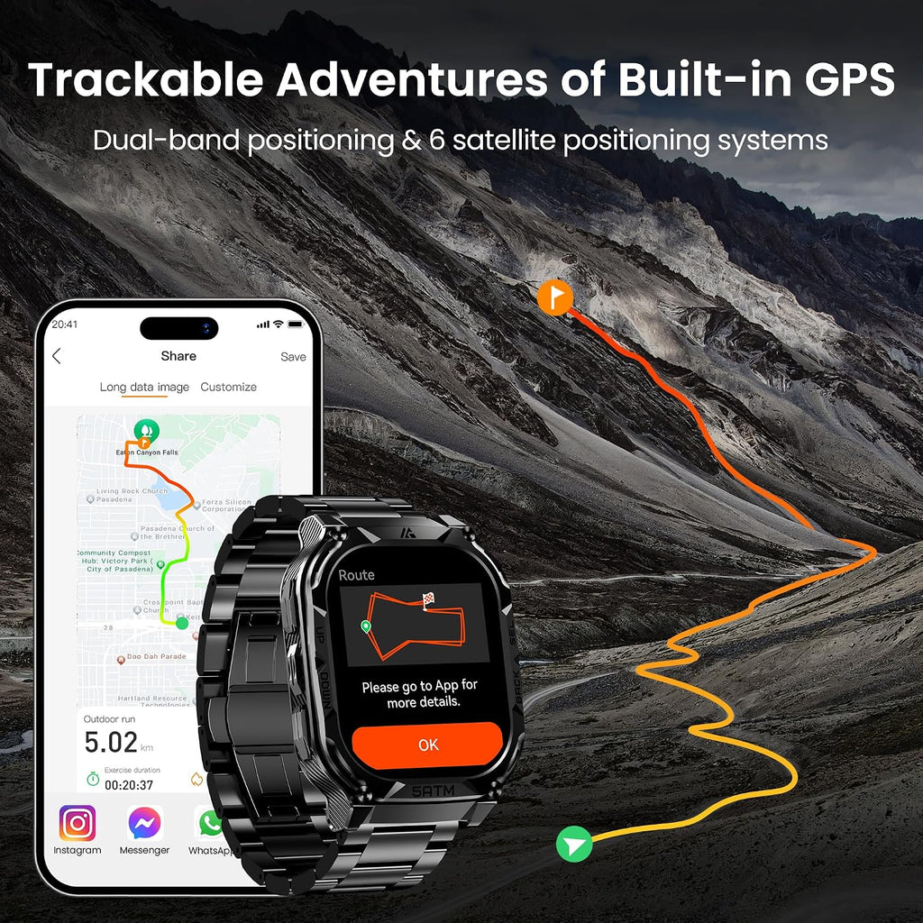 AMAZTIM GPS Smart Watch for Men, 6 Satellite Positioning, Compass, Stainless Steel Body, 50M Waterproof, 480mAh Extra-Large Battery, Answer/Make Call, 1.96' AMOLED Screen, Compatible for Android iOS