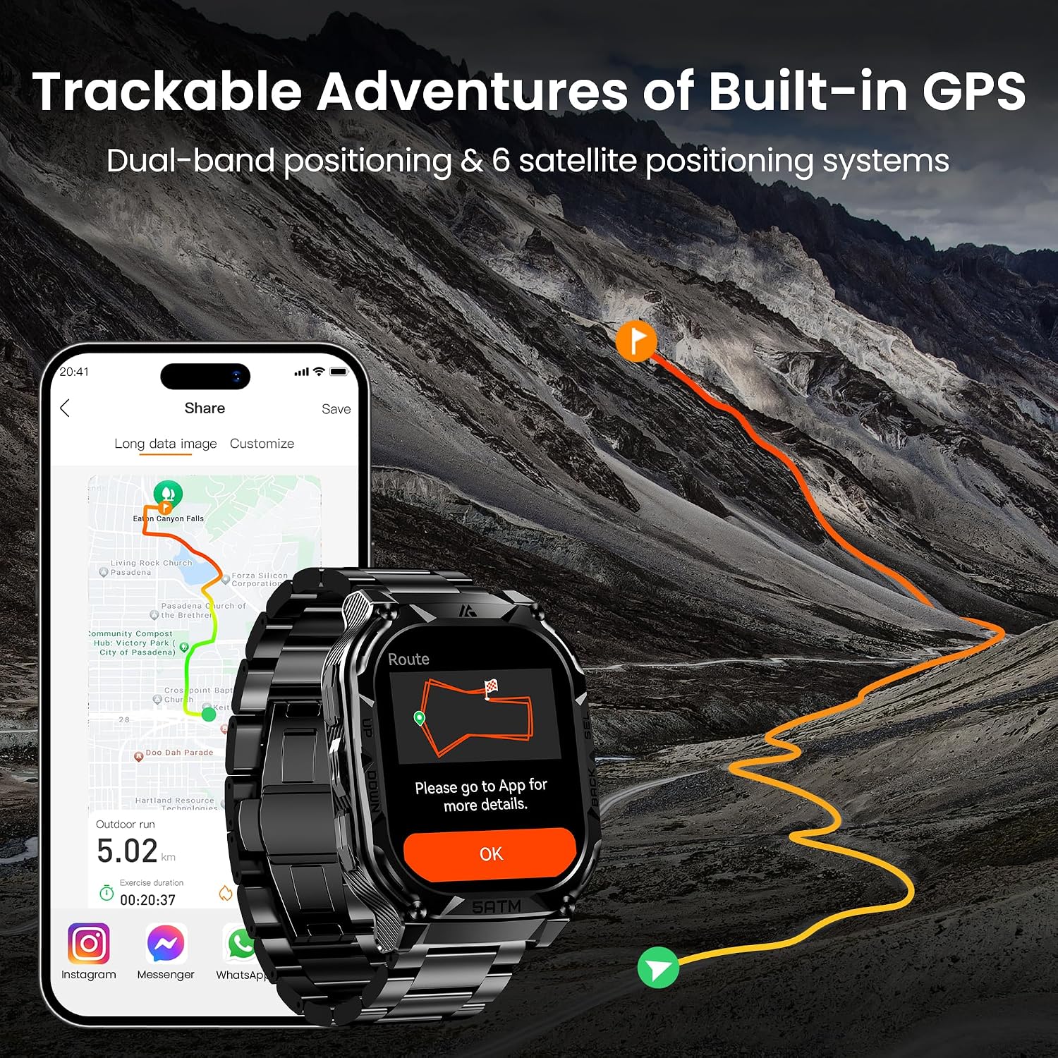 AMAZTIM GPS Smart Watch for Men, 6 Satellite Positioning, Compass, Stainless Steel Body, 50M Waterproof, 480mAh Extra-Large Battery, Answer/Make Call, 1.96' AMOLED Screen, Compatible for Android iOS
